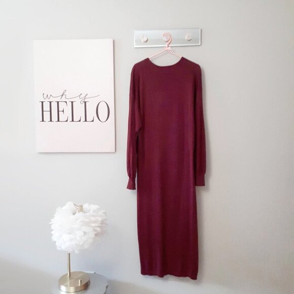 NWT Zara plum burgundy long sleeve cotton dress with side cutouts, L - Picture 8 of 10